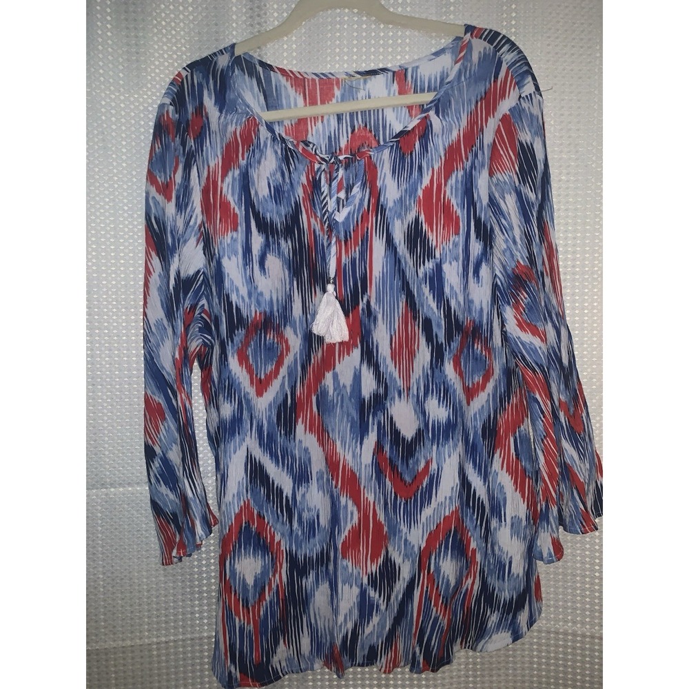 Ruby Rd XL  Red White Blue‎ Tunic Top L/S